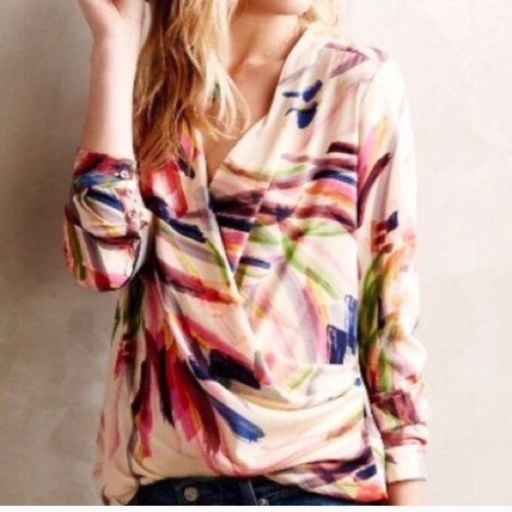 Anthropologie HD Draped Camille Top NEUTRAL MOTIF
